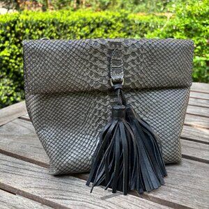 Gray leather purse